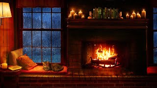 Cozy Cabin Ambience  Rain and Fireplace Sounds at Night 8 Hours for Sleeping Reading Relaxation [upl. by Elset26]