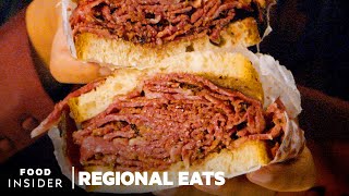 How Traditional Pastrami Is Made In New York City  Regional Eats [upl. by Ainitsirc]