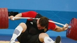 Weight drop German Matthias Steiner drops nearly 200kg on neck at Olympics 2012 weightlifting [upl. by Anileba]