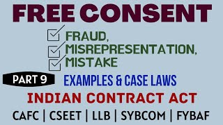 Fraud  Misrepresentation  Mistake  Free Consent  Indian Contract Act  Caselaws  Example [upl. by Nosila]