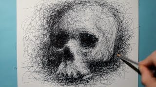 How to Draw a Realistic Skull  Ballpoint Pen Drawing  Fun Scribble Art Style [upl. by Drofxer]