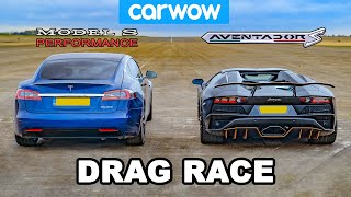 Lamborghini Aventador vs NEW Tesla Model S Performance DRAG RACE [upl. by Zelig244]