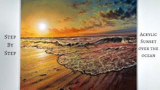 Ocean Sunset STEP by STEP Acrylic Painting ColorByFeliks [upl. by Lerred]