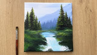 Acrylic Painting for Beginners  Forest Trees Mountain Landscape Painting [upl. by Beghtol]