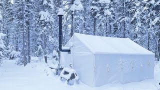 30C WINTER CAMPING ALONE in a HOT TENT [upl. by Anaet]