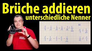 Brüche addieren  unterschiedliche Nenner  langsam und ausführlich erklärt  Lehrerschmidt [upl. by Ielirol20]