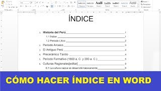 CÓMO HACER UN ÍNDICE EN WORD [upl. by Nodarse]