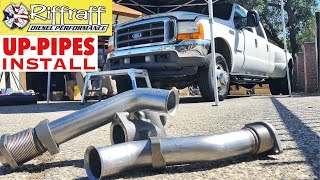 2001 F350 73  RiffRaff UpPipes Install  Stock up pipes leaking and falling apart JUNK SP [upl. by Blackmun]