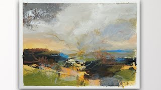 Abstract Landscape Painting Tutorial with Beautiful Muted Sky Colors  Acrylic Paint and Mixed Media [upl. by Cassady]