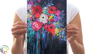 How to Paint Flowers  Acrylic Painting Tutorial [upl. by Jacquelyn509]