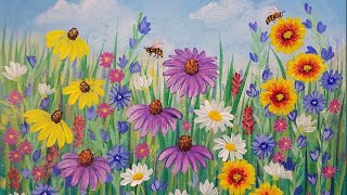 Wildflowers Acrylic Painting Tutorial LIVE Beginner Step by Step Flowers [upl. by Merp]