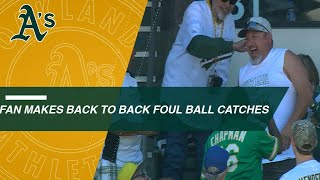 As fan makes backtoback foul ball catches [upl. by Ainad354]