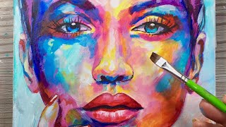 How To Use Abstract Colours  PAINTING  Acrylic on Canvas  PORTRAIT [upl. by Goddard]