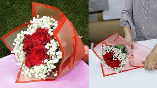 4 Roses wrapping Only 1 paper how to flower wrapping amp arrangement [upl. by Peace]