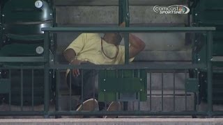 Fan falls down attempting to catch foul ball [upl. by Dannye666]