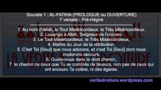 Sourate 1  ALFATIHA OUVERTURE Coran récité en français seulement mp3  wwwveritedroiturefr [upl. by Itnavart614]