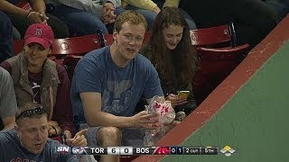 Red Sox fan nonchalantly catches a souvenir [upl. by Asiulana]