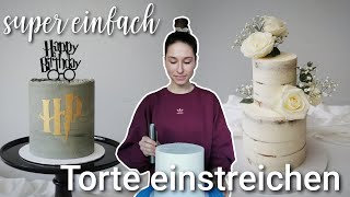 😊Torte einstreichen mit Buttercreme scharfe Kanten  für Anfänger [upl. by Enihpad]