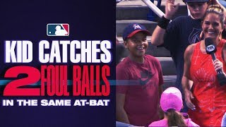 Kid Catches 2 Foul Balls in same atbat [upl. by Maddock]